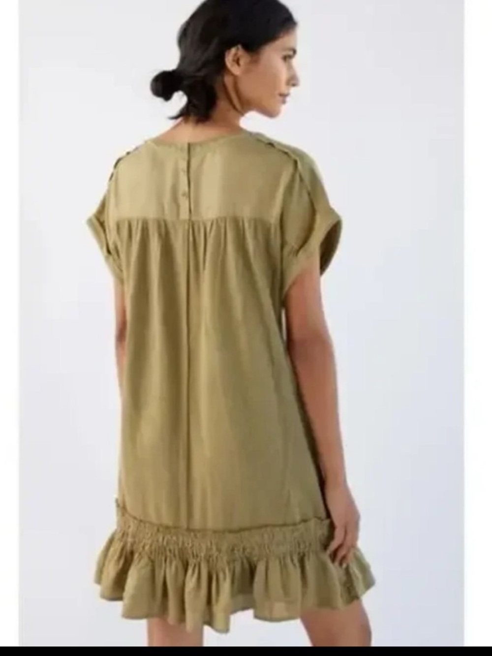 Anthropologie Daily Practice Solana Olive Green Ruffled Hem Tunic Dress Size XSP - Picture 2 of 13